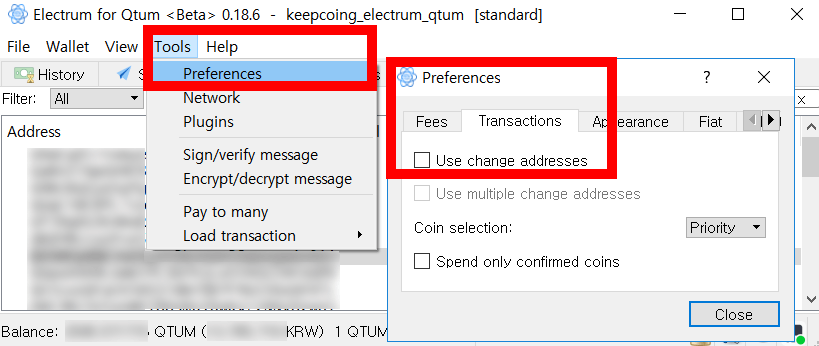 tool>preferences>transactions>use change addresses